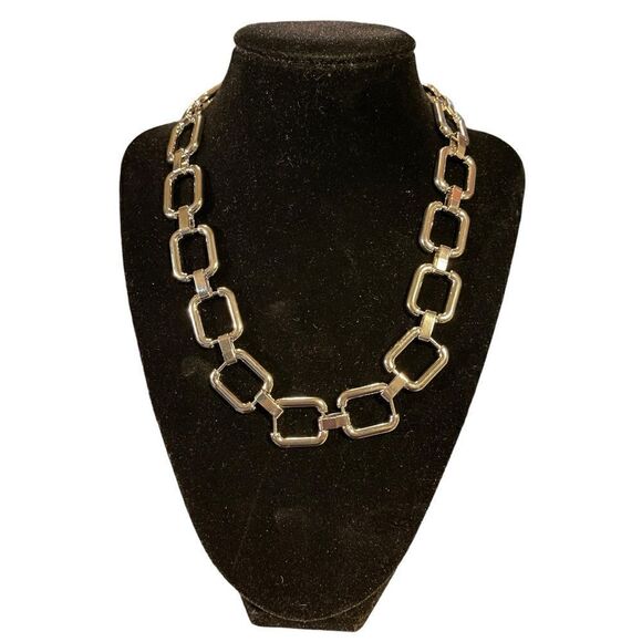 NWT Charter Club Silver-Tone Square Link Collar Necklace, 17" + 2" Extender - Picture 2 of 4